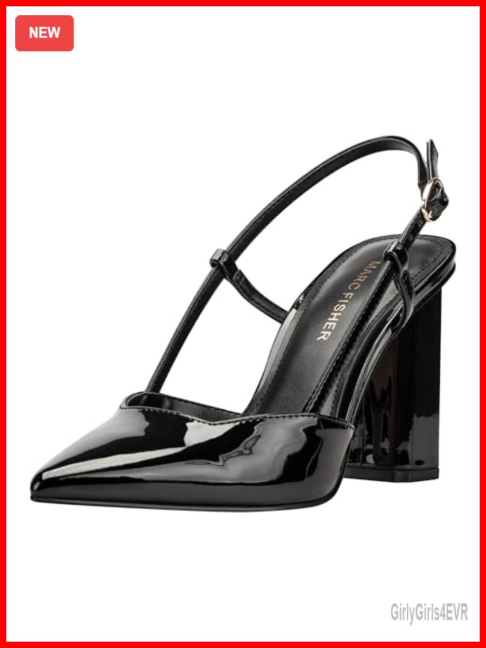 Faux Patent Leather Slingback Dress Pumps Pointy Toe Block Heel
